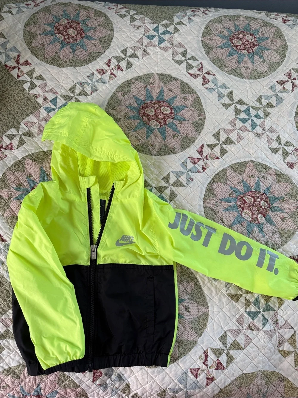 Nike Neon Yellow and Black Hooded Windbreaker Jacket